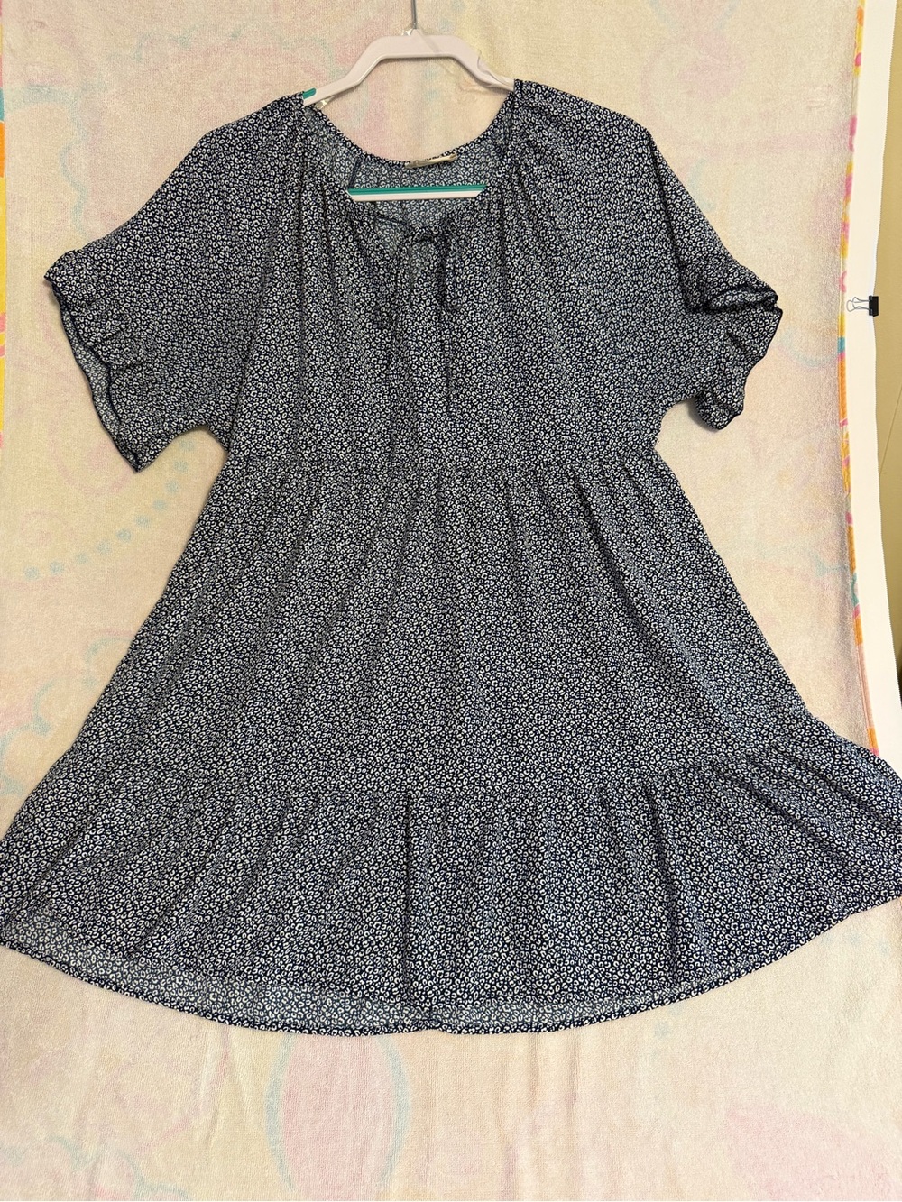 Altar'd State Navy and White Floral Tiered Tunic Dress